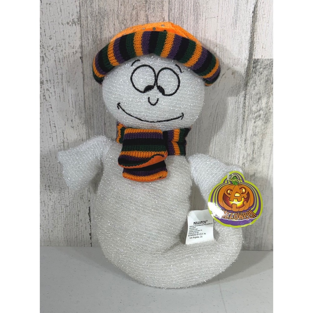 Kellytoy Halloween Ghost Plush White Sparkly Mesh Hat Scarf 2006 Spooky Vintage
